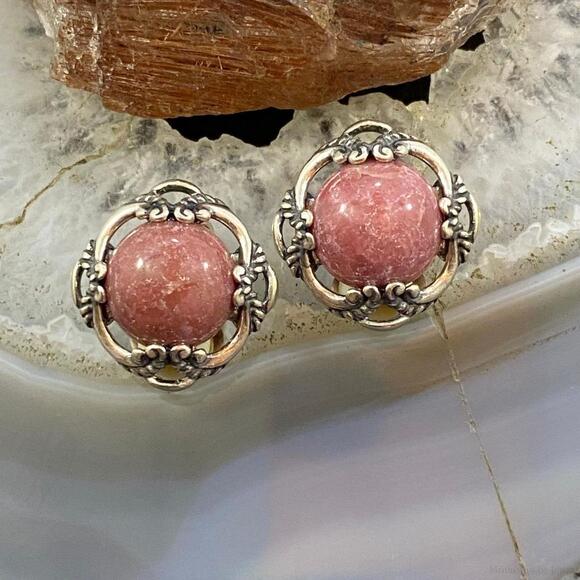 Carolyn Pollack Sterling Round Rhodonite Decorated Clip-On Earrings For Women - Picture 2 of 9